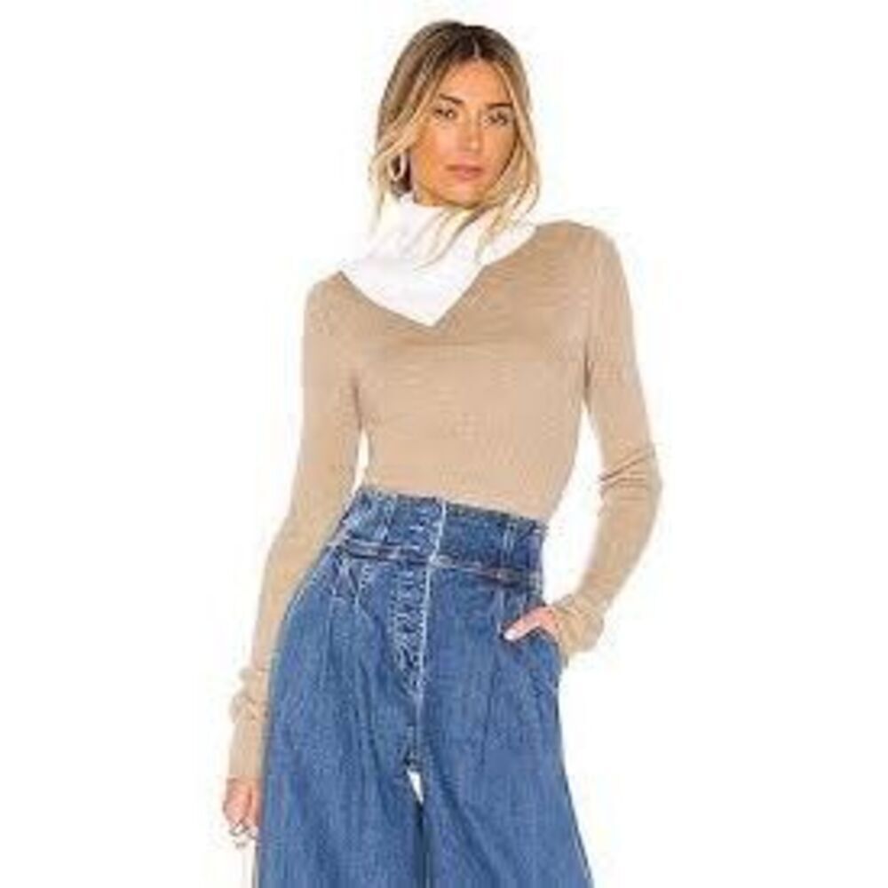 NWOT SEE BY CHLOE X REVOLVE Asymmetrical Turtleneck Sweater in Beige & White SIZ